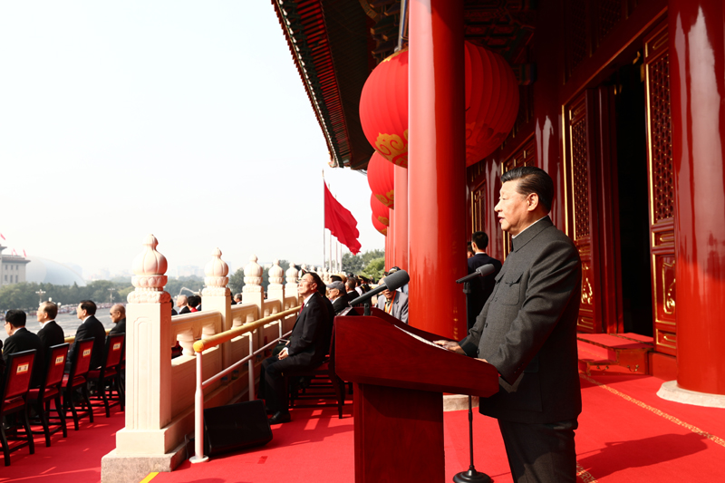 10月1日上午，慶祝中華人民共和國成立70周年大會在北京天安門廣場隆重舉行。中共中央總書記、國家主席、中央軍委主席習近平發(fā)表重要講話。